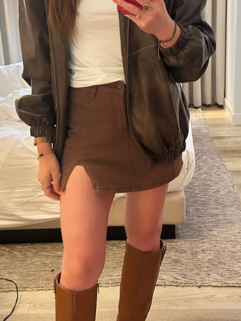 Chocolate Brown Denim Mini Skort. Size S